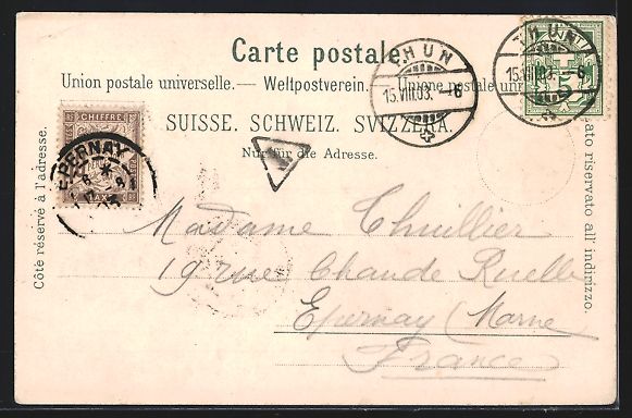 Cartoline postali: Lithographie Thun, Blick auf das Schloss – Usato da Berlin venduto da bartko-reher 1