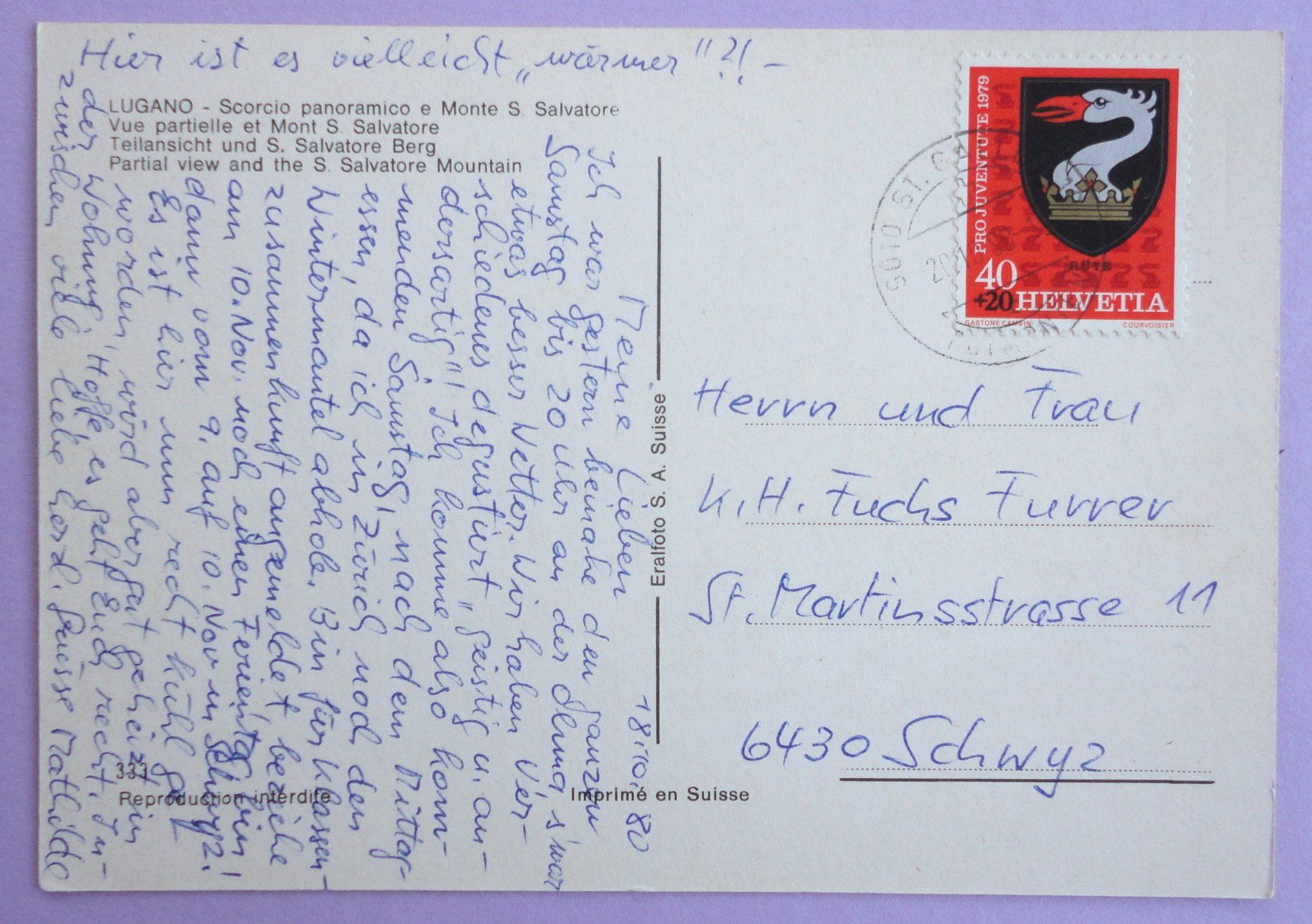 Cartoline postali: Lugano - Scorcio panoramico e Mte S. Salvatore – Usato da Fétigny venduto da Billy2miny 1