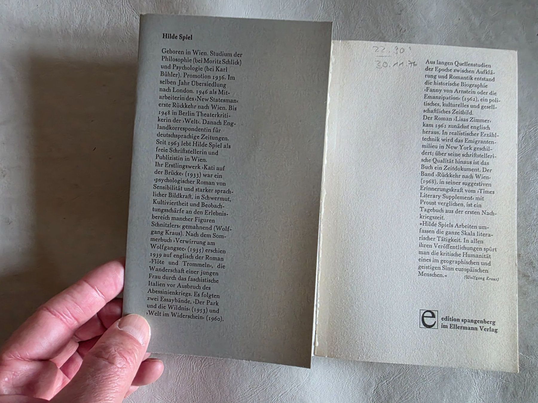 Libri: Hilde Spiel - Kleine Schritte - Edition Spangenberg - 1976 – Usato da Walterswil BE venduto da Lonitti 8