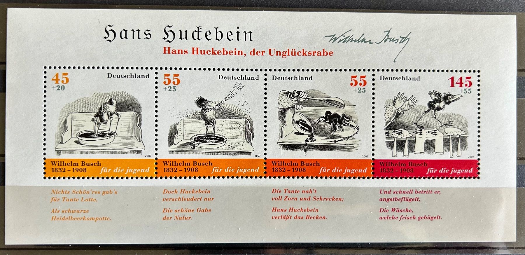 Tutti i francobolli: Exklusiver Kleinbogen - Wilhelm Busch, postfrisch – Nuovo (secondo la descrizione) da Braunau venduto da Duczelli