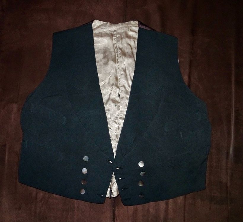 Gilet Ancien Homme Laine Noire – Dos à Rayures – Années Folles – Made In France
