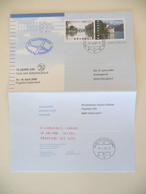 Alle Briefmarken: 2000 Segelflugpost  Aérogramm – Neu und originalverpackt aus Kloten von zimboida 2