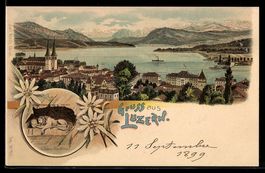 Litho Luzern, Ortsansicht aus der Vogels