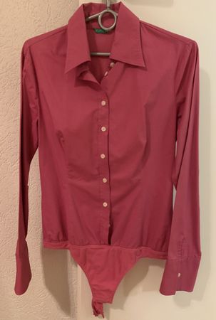 Pink Fitted Business Bodysuit Blouse Top Benetton, S 36
