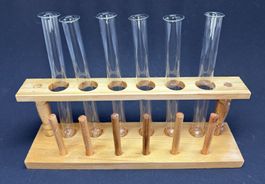 Reagenzglasgestell aus Holz für 6 Gläser, mit Abtropfstäben
