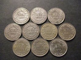 10 x 50 Rp  1920-21-31-34-44-60-1-2-3-4- Superbes pièces