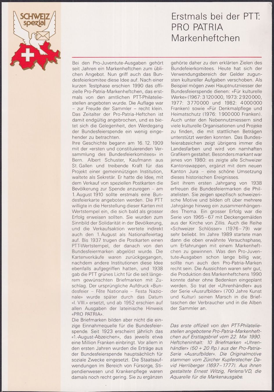 Tutti i francobolli: 1990, Grossbrief mit Pro Patria Markenheft Nr.2 – Usato da Sursee venduto da Luzernerraute 1