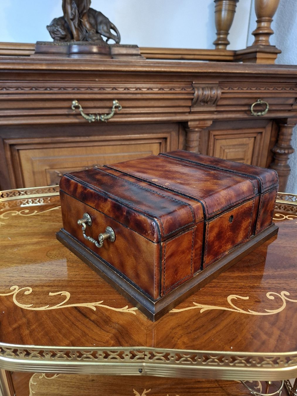Barattoli: Antike Schmuckschatulle Leder rot Samt Schatulle – Usato da Steffisburg venduto da ZeitReise_ 1