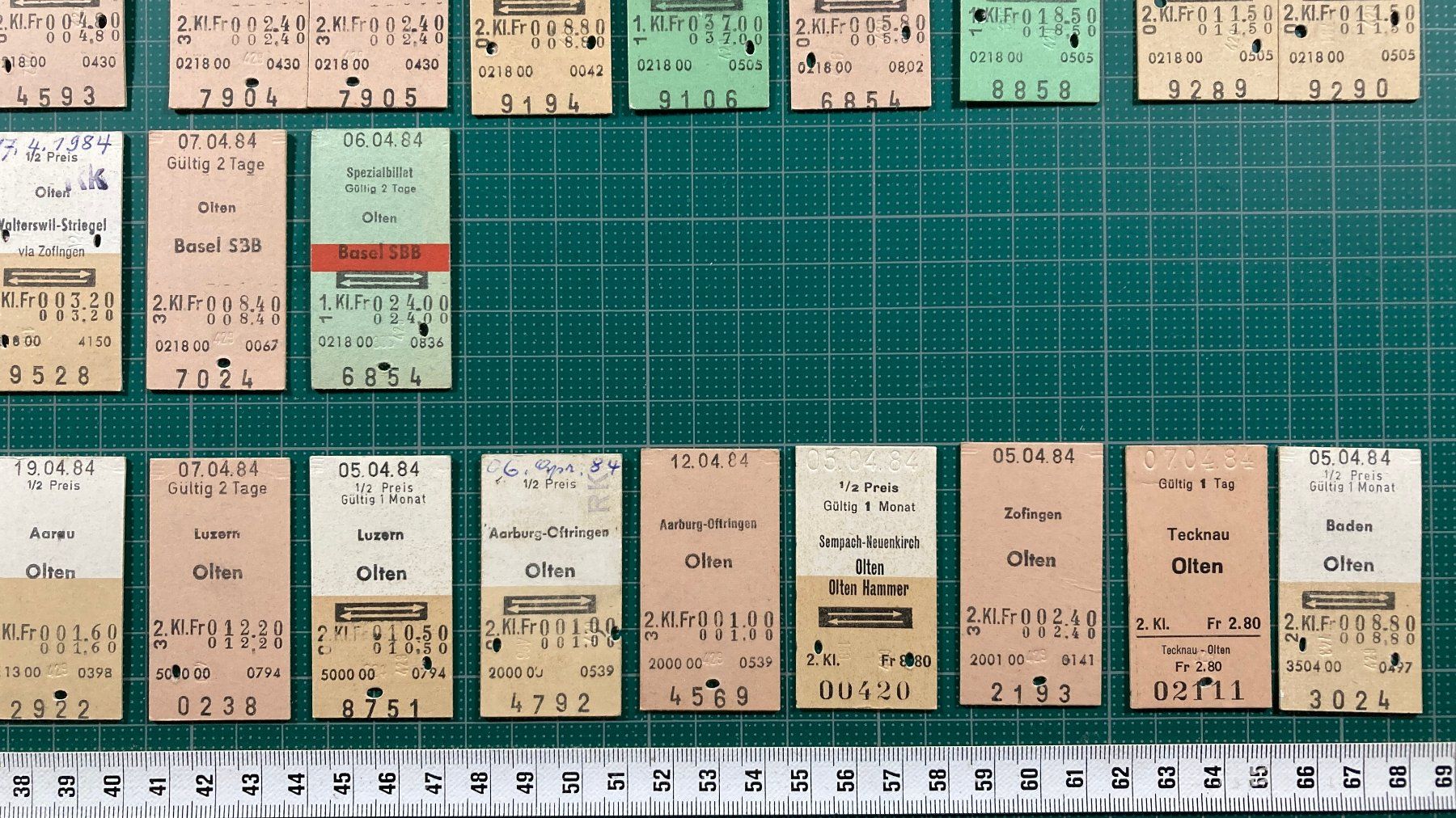 Tickets: Olten, 44 Edmondsonsche Bahn Billette, 1984, SBB – Gebraucht aus Lenzburg von fh1 4