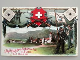 1907  Eidg. Schützenfest Zürich  Offiz. Fest-Postkarte +