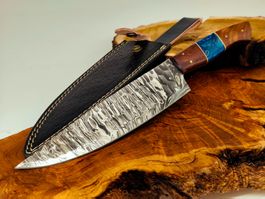 GEPRÜFT B Damast Messer Chefmesser Knife inkl. Lederscheide