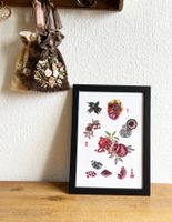A4 Druck Print von Handgemalte Botanische Granatapfel Rahmen