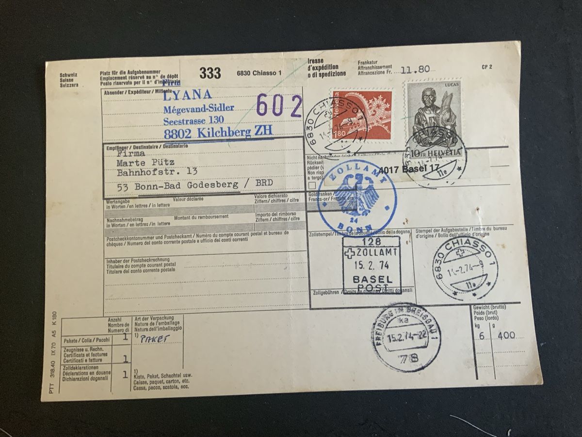 Alle Briefmarken: Chiasso Paketkarte – Gebraucht aus Binningen von chr_cr5n