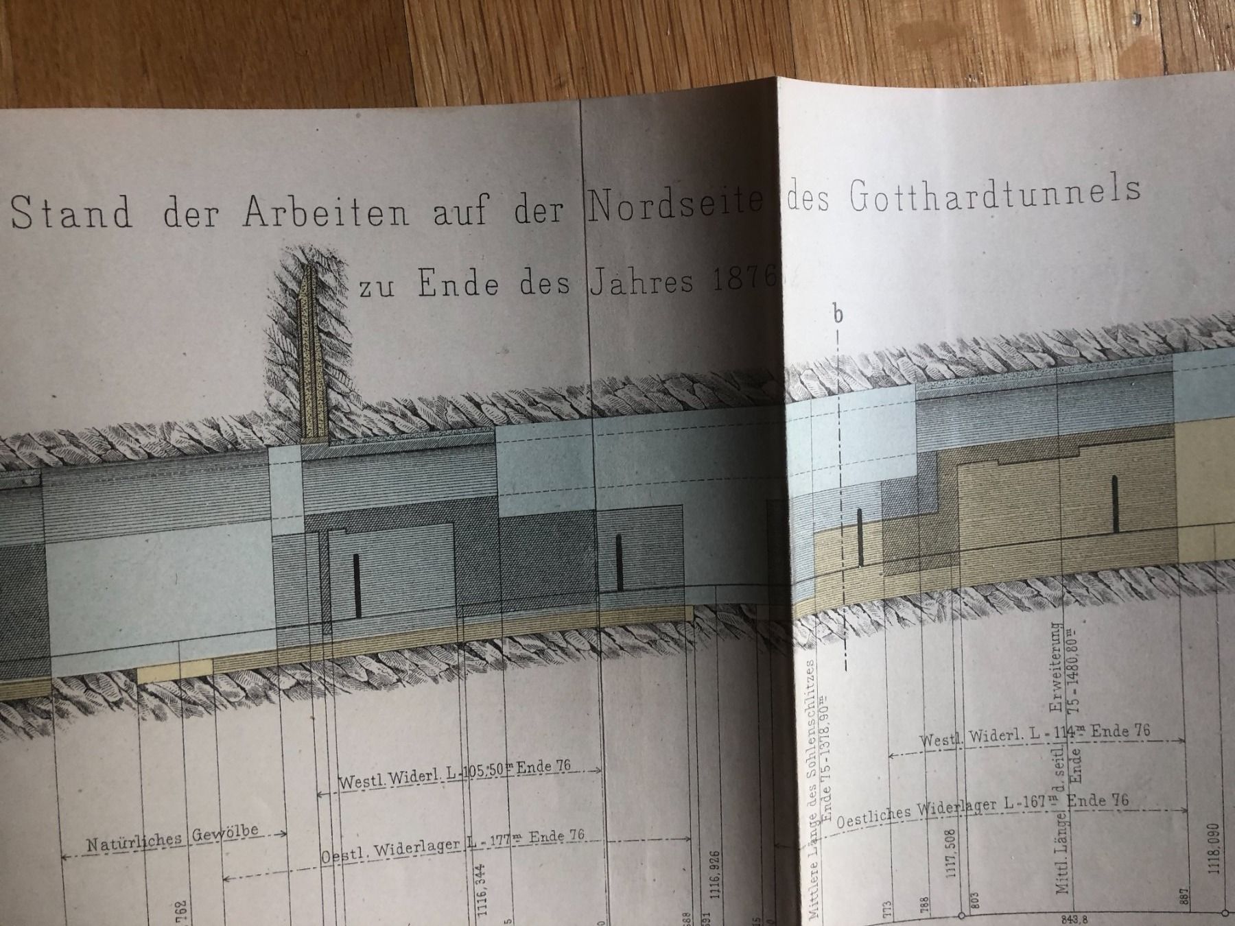 Grafiken & Lithographien: Pläne Stand der Arbeiten Gotthardtunnel 1876 – Gebraucht aus Zürich von allp