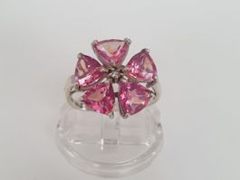 Silber  Ring  925 mit rosa Steinen, Grösse 18,5 mm Top !