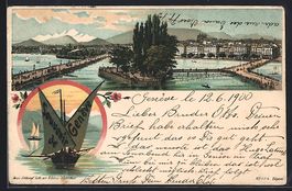Lithographie Genève, Panorama, 1900