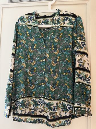 MNG Suit Shirt, Size M, Green Floral Pattern, Spring Look