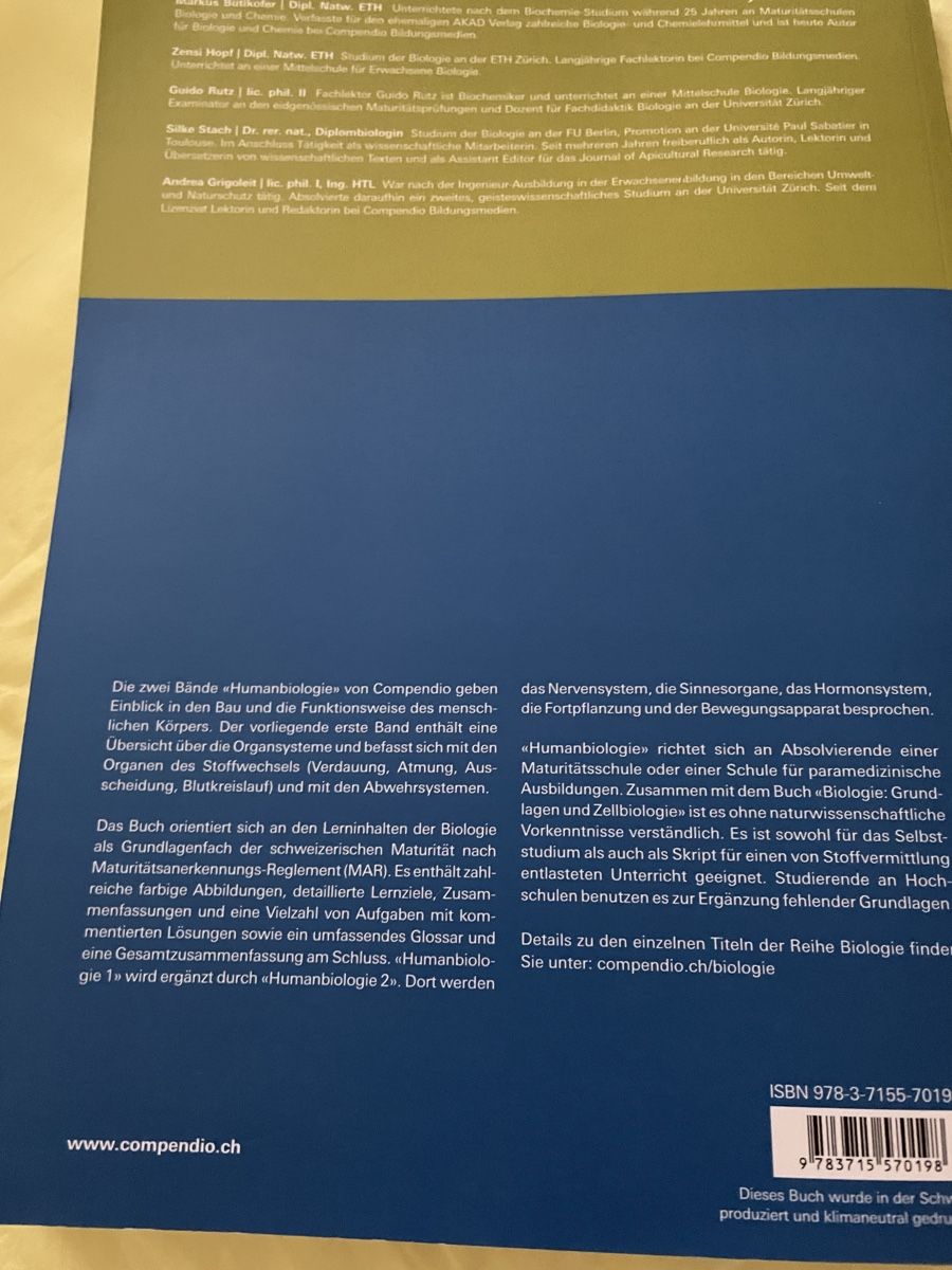 Libri: Humanbiologie 1 excellent condition – Usato da Waedenswil venduto da Paps04 1
