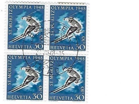 Tutti i francobolli: CH, 4er-Blöcke Olympiade St. Moritz 1948, IMABA Basel – Usato da Hinteregg venduto da McCharly01 1
