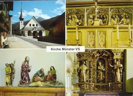 Cartoline postali: 2x AK MÜNSTER Wallis - Kirche – Usato da Jona venduto da philajona 1