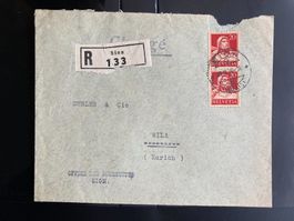 Schweiz 1930 R-Brief O des poursuites Sion 2x20 Tellkopf rot
