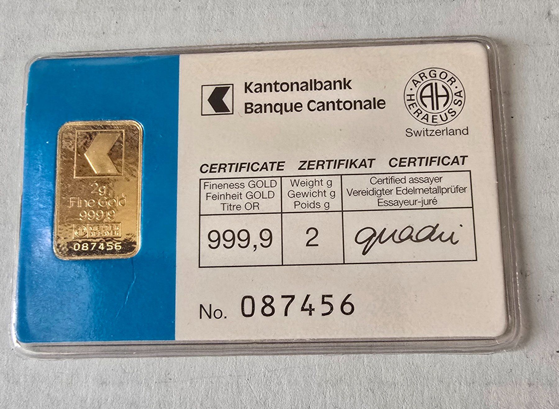 Metalli preziosi: 2 Gramm Gold  Kantonalbank – Usato da Ennetbürgen venduto da 50shafali53