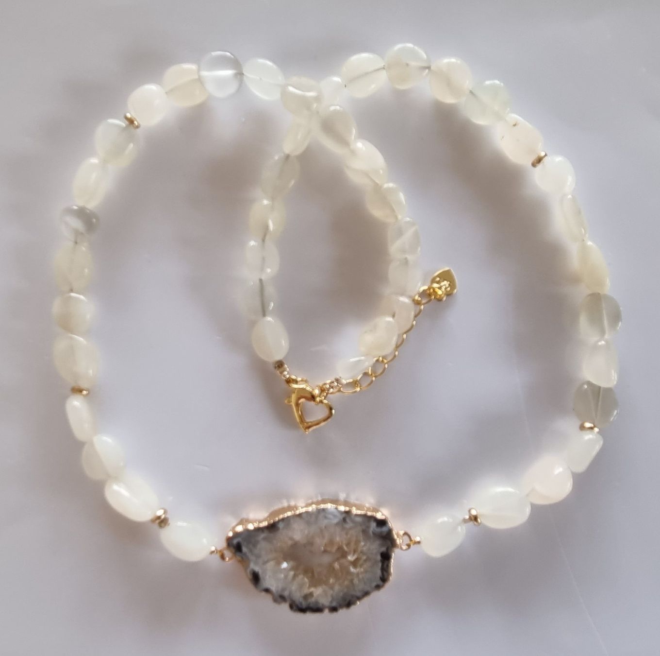 Catenine: Selenit Halskette mit Achat Druse 351 – Nuovo e nell'imballaggio originale da Luzern venduto da Cellina1