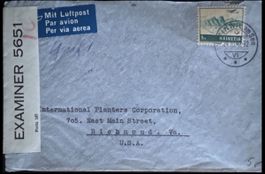 Schweiz Luftpost Zensurbrief USA Richmond Virginia 1942