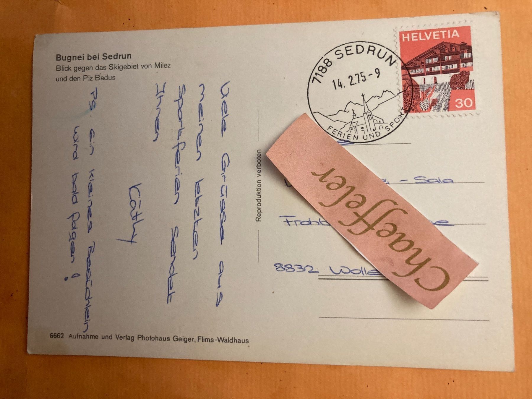 Cartoline postali: 1975 Bugnei bei Sedrun – Usato da Zürich venduto da Chaeffeler 1