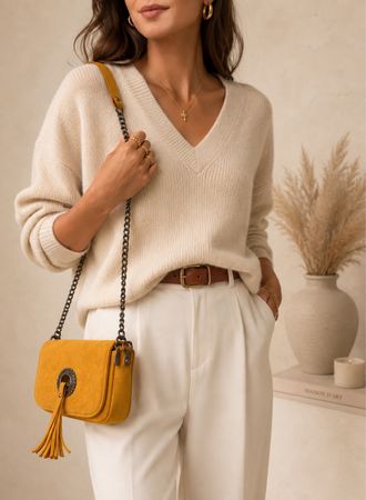 SAC BANDOULIÈRE JAUNE À FRANGES