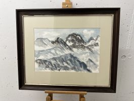 Aquarell "Berge" Gemälde 1982 Bergpanorama