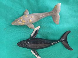 Balene giocattolo vintage, circa 12 cm lunghezza