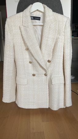 Zara Tweed Blazer Cream Size S