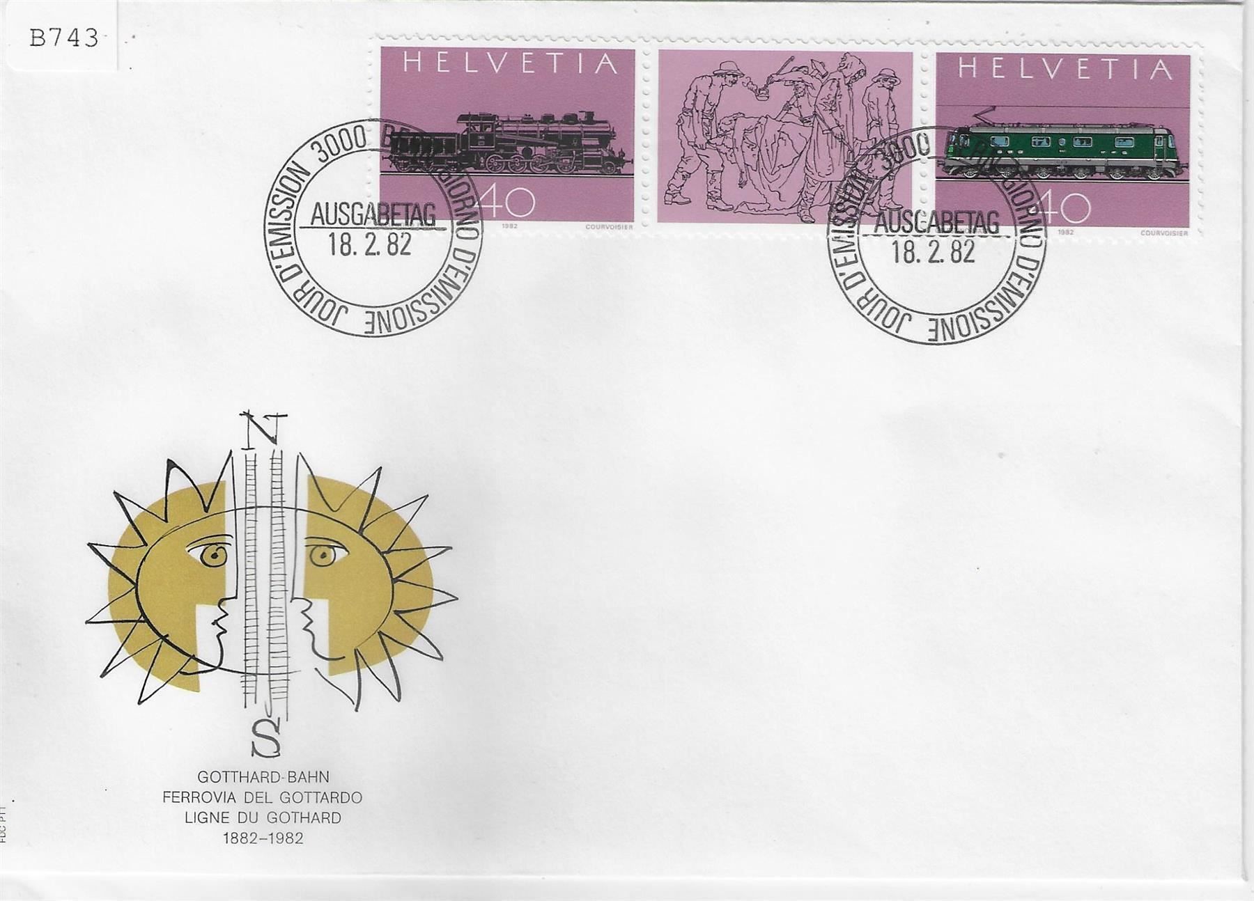 Tutti i francobolli: FDC Gotthard Bahn S75 18.2.82 – Usato da Ettingen venduto da Kartenplanet