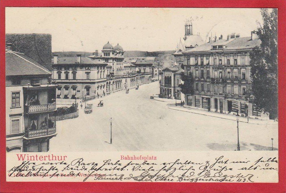 Cartoline postali: WINTERTHUR BAHNHOFSPLATZ, LICHTDRUCK 1902 – Usato da Grüningen venduto da Kartenlaube