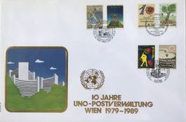 FDC MAXI 10 JAHRE UNO-POSTVERWALTUNG WIEN 1979-1989