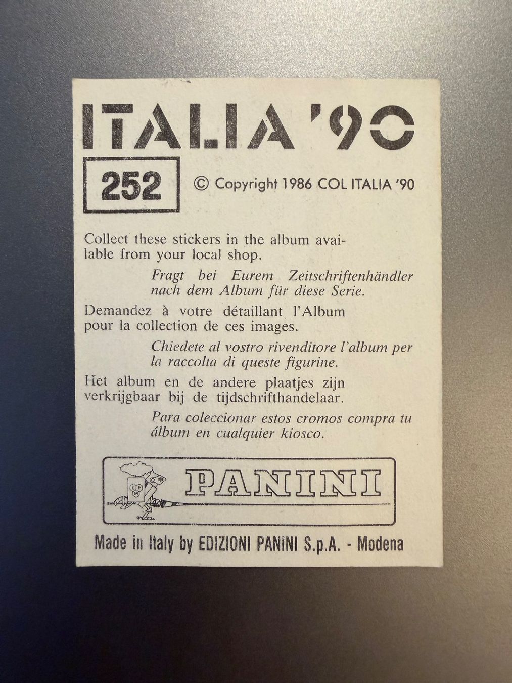Panini Carte collezionabili: Panini World Cup Italia 1990 - Thomas Berthold #252 – Usato da Nyon venduto da Wyvern 3