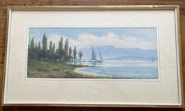 Aquarell Am See? m.Signatur PLITT gerahmt, hinter Glas