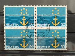 1968 Rheinschifffahrtsakte Viererblock Vollstempel