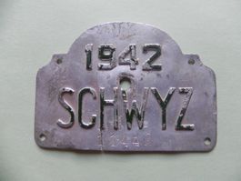 Velonummer SZ 42 Schwyz 1942 Kriegsjahr Depotgebühr selten !