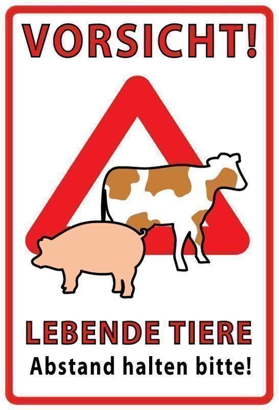 Schilder: Blechschild-VORSICHT-LEBENDE TIERE-ABSTA – Neu und originalverpackt aus Rupperswil von big-one-sale