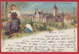 ZÜRICH LANDESMUSEUM, TRACHT, WAPPEN, LITHO 1900