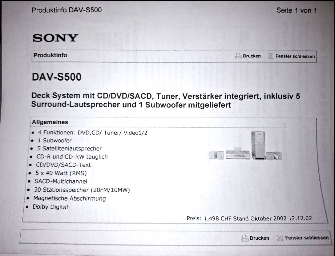Sony Home Cinema: DVD Home Cinema Anlage SONY – Usato da Schliern b. Köniz venduto da drughi02 2