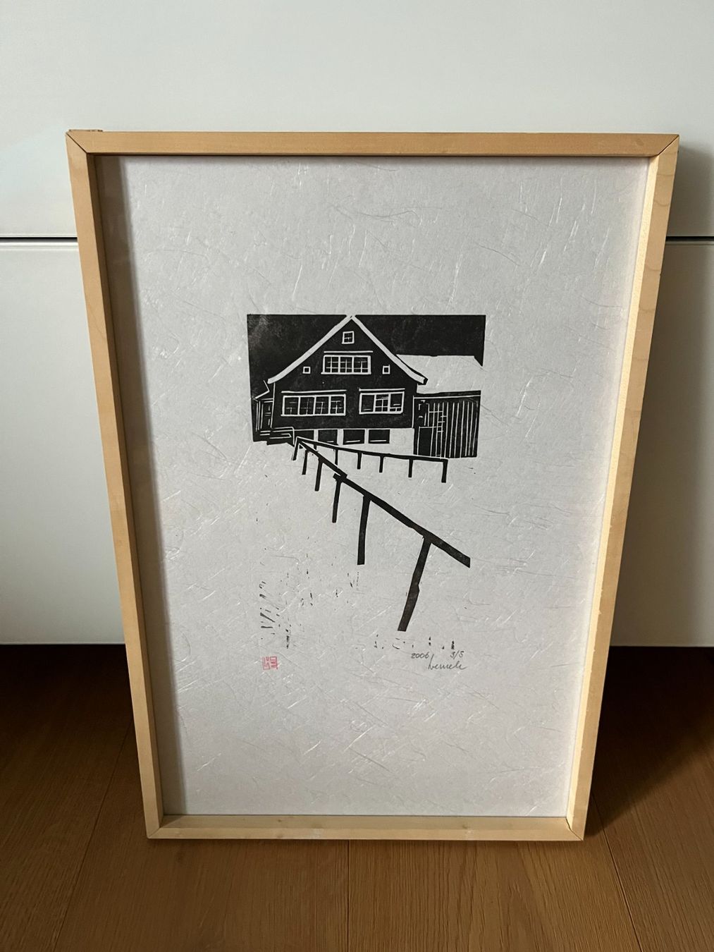 Xilografie: Holzschnitt: Haus mit Schnee, signiert – Usato da Montlingen venduto da Giardini13