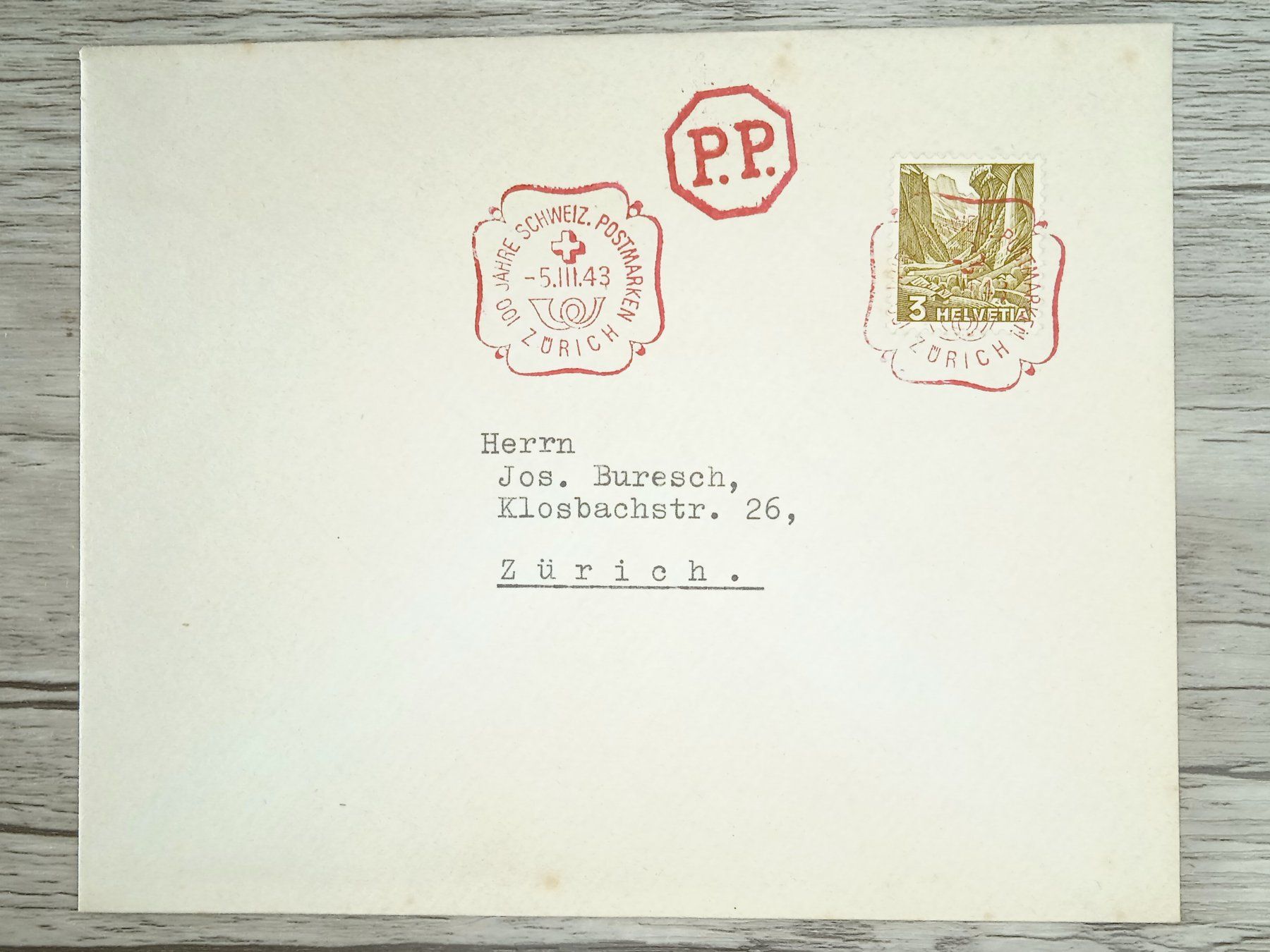 Tutti i francobolli: TR105 Enveloppe Suisse + Timbre 1943 – Usato da Cousset venduto da Patrick_Collections
