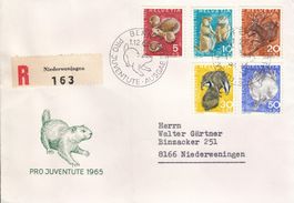1965 210-214 Pro Juventute Einheimische Wildtiere FDC chargé