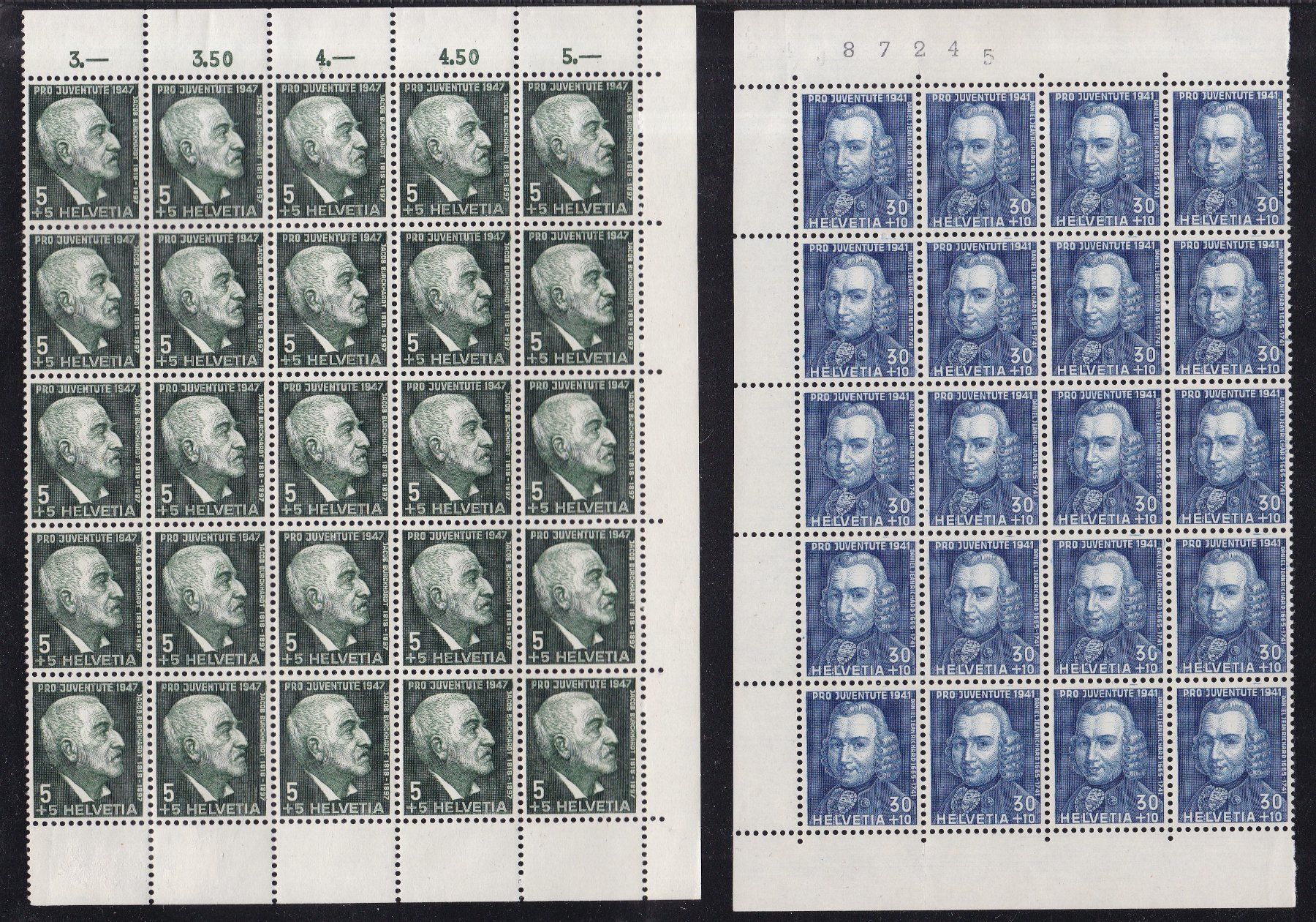 Alle Briefmarken: 3 x Pro Juventute Bogen, Bogenstücke ab 1941** – Gebraucht aus Münchwilen AG von Nesar