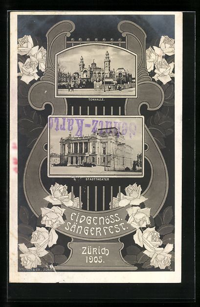 Ansichtskarten: Zürich, Eidg. Sängerfest 1905, Tonhall – Gebraucht aus Berlin von bartko-reher