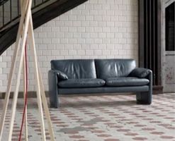 Designer Leder Sofa dunkelblau Leolux Vintage Retro 80er
