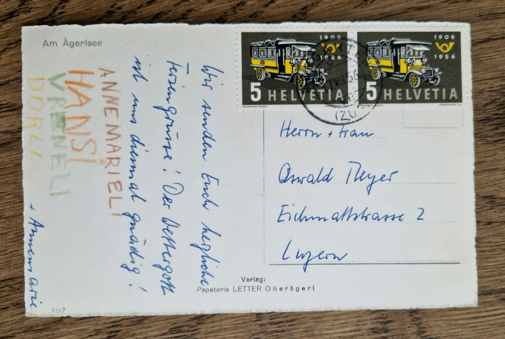 Cartoline postali: Aegerisee 1956 – Usato da Ebikon venduto da Donar50 1